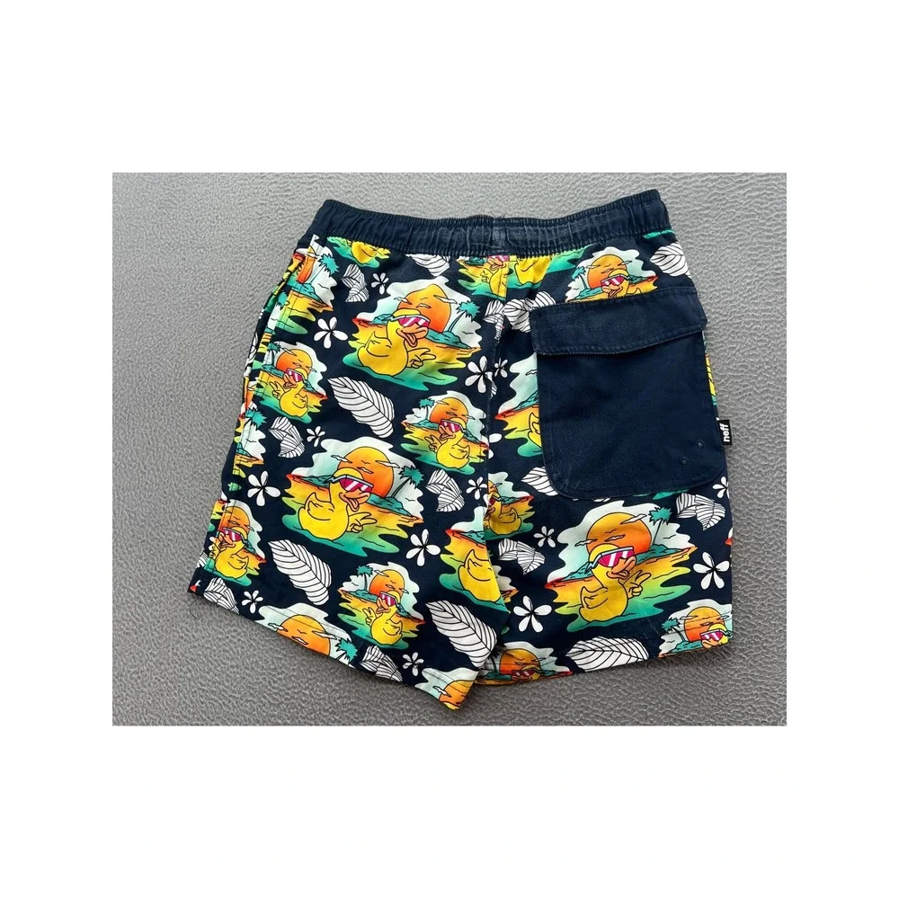 Neff Swim Trunks Size Medium Mens Tropical Duck Print Board Shorts Navy Blue